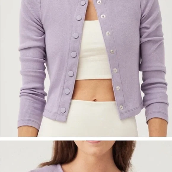 NWT Outdoor Voices CozyRib Cropped Cardigan in Earl Grey - Picture 4 of 8